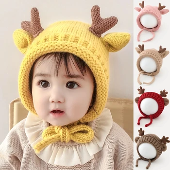 Aranyos őszi tél szarvasoknak Fiúk lányok Baba kötött kalap Kültéri gyapjú meleg gyermek pulóver sapka Puha fülvédő sapkák