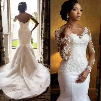 2024 Új érkezés Afrika Design gyöngyfűzés Kézimunka gyöngyök vestido de noiva Vintage sellő esküvői ruha hát nélküli ruhák