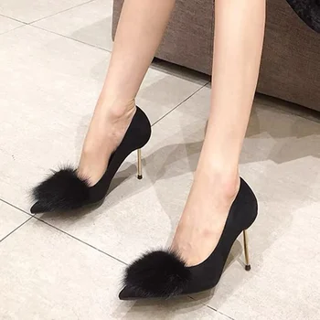 Nők Szexi magas sarkú cipő Őszi pumpák Cipők Hegyes lábujjú szőrme Elegáns velúr Új cipő 2024 Designer Brand Party Divat Mujer Zapatos