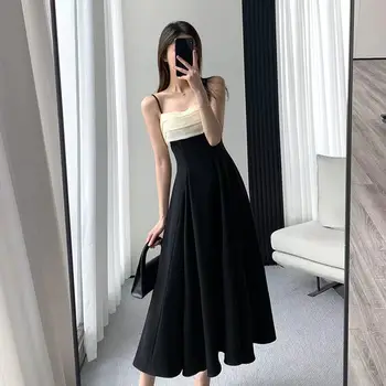 Fekete varrás divatos és szexi harisnyatartó ruha a 2023-as nyári nőkhöz Új derékpánt stílus Korhatárcsökkentő ruha hosszú szoknya