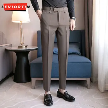 Brit Yapi férfi öltönynadrág, high-end érzés, jóképű, formális üzleti öltöny, egyszínű slim fit, kis lábkendős nadrág