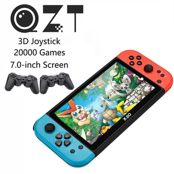 QZT X80 retro játékkonzol 7,0 hüvelykes képernyő hordozható dupla rocker kézi játékkonzol beépített 20000+ klasszikus játékok játékok ajándék
