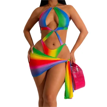 Szexi magas derékú szoknya szett Bikini fürdőruha fedő szoknyával Wrap szoknya nyári tengerparti fürdőruhához