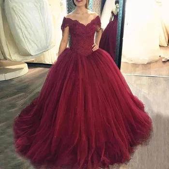 ANGELSBRIDEP V-nyakú Burgudy báli ruha Quinceanera ruhák Vestidos De 15 Anos Luxus rátétes születésnapi hercegnő parti ruhák FORRÓ