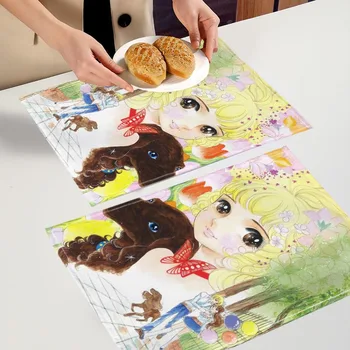 Anime Hai Step Jun Konyha Tányéralátét Anime Lány Pamut ágynemű Étkezőasztal szőnyegek Bohém hullámvasút Pad Tál Kupa szőnyeg Otthoni dekoráció 7.10
