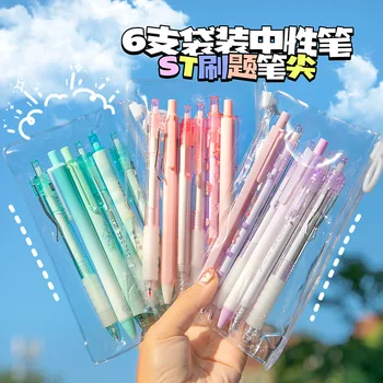 6db / készlet gél toll színes kiemelő készlet Iskolás diákok tollat írnak Sok Ins Koreai Japán Kawaii iskolai írószerek