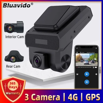 Bluavido 4G Dash Cam 3 kamerák Autós videofelvevő felügyelet FHD 1080P éjjellátó 24 órás távfelügyelet DVR WiFi hotspot