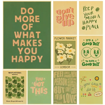 Inspiráló zöld poszter Rajzfilm Kraft papírnyomatok Sötét Haradzsuku Gördeszka Kávéház Divat Vízálló Kávézó Matrica Plakátok