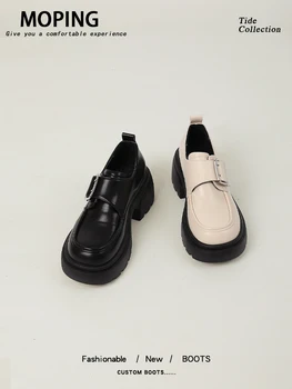 Női cipők Platform Black Flats Brit stílusú, all-match loafers szőrmével Kerek orrú Oxfords alkalmi női tornacipők Őszi ladi