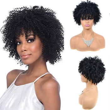 Fekete szintetikus göndör haj parókák nőknek Rövid perverz göndör paróka frufruval Afro ugráló göndör parókák cosplay hőálló haj