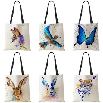 Pillangó állat macska nyomtatás Tote válltáska nőknek Újrafelhasználható táskák vásárlása élelmiszerekhez Összecsukható utazási iskolai strandtáskák