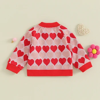 Csecsemő kislány Cardigan hosszú ujjú gombos záródás szív téli meleg kötött pulóver ruhák Valentin-napra