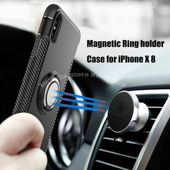 Armor szilikon tok iPhone X 8 Plus készülékhez Mágneses ujjgyűrű tartó Állvány hátlap Autós tartó konzol iPhone 7 6 6s Plus készülékhez