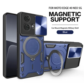 Motorola Edge 40 Neo Case Slide kamera esetén Lron gyűrűvédő állványok Kitámasztó telefontok Moto Edge 40 Neo 5G hátlaphoz