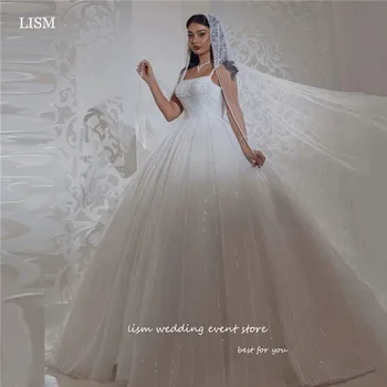 LISM Csillogó Hercegnő esküvői ruhák Báli ruha Dubai Arab szögletes nyakú udvari vonat templom Luxus menyasszonyi ruhák Hosszú