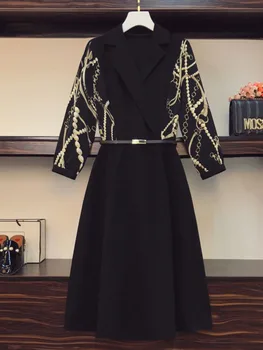  Irodai hölgyek elegáns blézer ruhák 2022 Magas derékú A-vonalú koreai divatruhák Patchwork Vestido Mujer