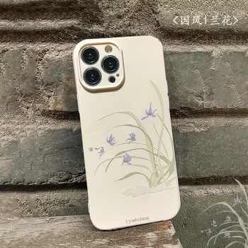 Nyár Retro zöld orchidea virágok tinta Festés telefontok iPhone 15 14 13 12 11 Pro Max 14Plus tok Aranyos kínai stílusú borító