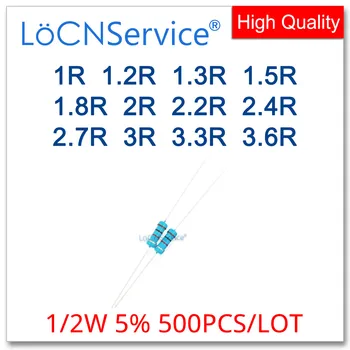 LoCNService 500PCS/LOT 5% 1/2W 1R 1.2R 1.3R 1.5R 1.8R 2R 2.2R 2.4R 2.7R 3R 3.3R 3.6R szénfilm ellenállás DIP OHM