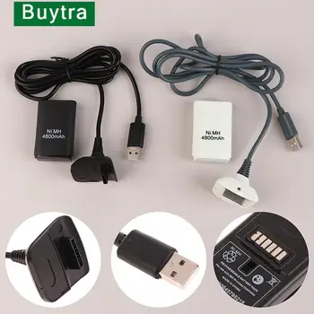1 4800mAh újratölthető akkumulátor fekete/fehér beállítása Xbox 360 vezeték nélküli játékvezérlőhöz Játékvezérlők USB töltőkábellel