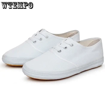 WTEMPO Kékfehér teniszcipő divat Új csúszásmentes pár Alkalmi fűzős cipő Puha talpú lapos sarkú tornacipő