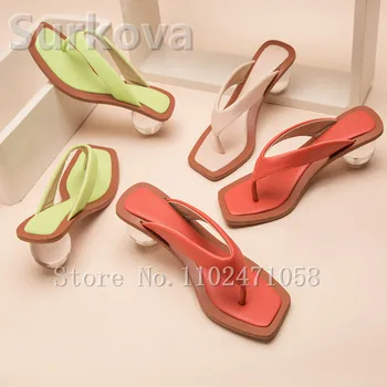 Furcsa sarkú cipő Női papucs Cukorka színű kerek sarkú cipő Divat kívül Flip Flops Nyári női papucs Nagy méret 35-43Cm
