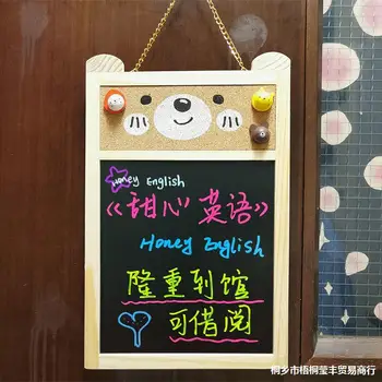Függő kis tábla Kis medve háztartási falra szerelhető puhafa üzenőfal Shop promóciós hirdetőtábla