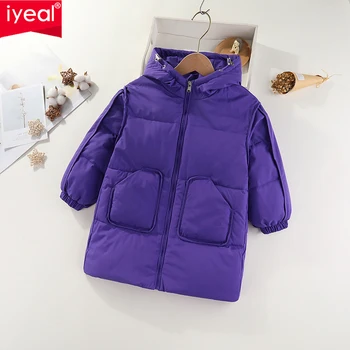 IYEAL 2023 Új gyermek kabát fiúknak és lányoknak téli meleg kapucnis kabát sűrített meleg hóruha