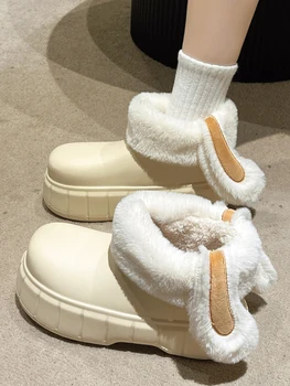 Kerek orrú cipő Téli csizma szőrmével Ausztrália csizma-női luxustervező plüss hó Női Lolita gumi 2023 Med Fashion Mi