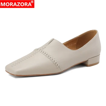 MORAZORA Plus size 34-43 Valódi bőr cipők Női lakások Slip On Egyszínű tavaszi nyári női cipők Divat lapos cipők