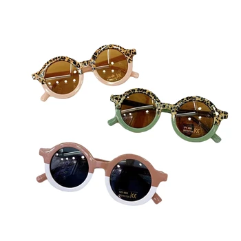 Retro stílusú gyermek kerek napszemüveg Kisfiúk lányok Dupla színben egyező anti-ultraibolya kültéri sport alkalmi szemüveg