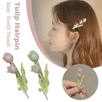 New Fashion Tulipán hajcsat, koreai stílusú akril kristály virágok, hajcsatok, lányoknak, nyár, édes aranyos frufru, oldalsó barretták, U7A2