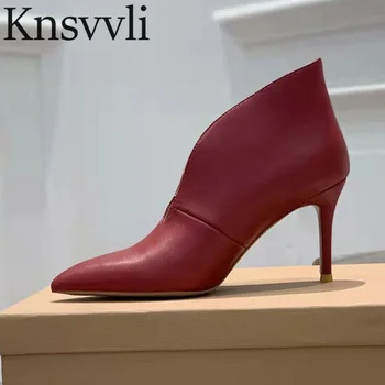 2022 Új vékony sarkú cipő Modern csizma nők Szexi gyerek velúr szivattyúk nők sekély valódi bőr hegyes orrú tűsarkú csizma nő