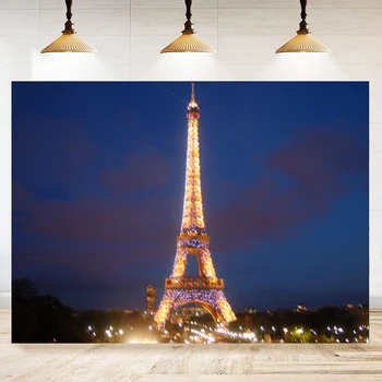 Eiffel-torony fotózás Háttér a parti éjszakai jelenethez Romantikus háttér banner Video Studio kellékek poszter