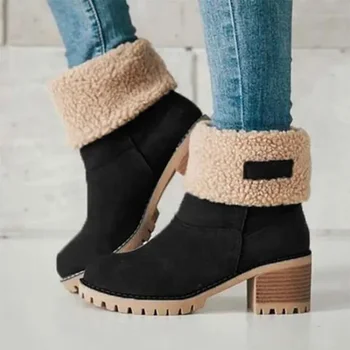 Tehén velúr vádli középvádli Modern csizma 2023 márkájú szögletes sarkú cipő nőknek Téli felnőtt slip-on kerek orrú műszőrme női csizma