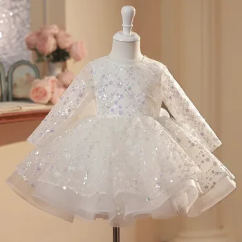 Koszorúslány ruha lányoknak Hercegnő első születésnapi ruhák kislánynak Egyrészes jelmezek alkalmakra Gyermek flitteres ruha
