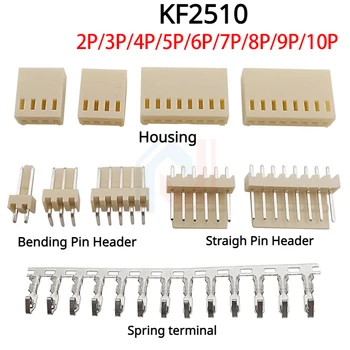 10 SetS/Lot KF2510 készletek csatlakozója2,54 mm-es osztás 2/3/4/5/6/7/8/9/10P hajlító/straigh tű Fejléc+ház+rugós csatlakozó