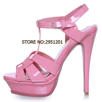 Size33-40 Lakkbőr női cipők 14 cm és 10CM Nyári magassarkú cipők Luxus márka tervező platform Szandálok nőknek 11 szín
