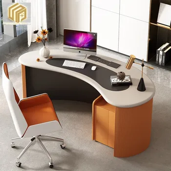 félhold íróasztal, recepció, irodai kettős rendeltetésű íróasztal, tervezői kreatív könnyű luxus íróasztal, ívelt íróasztal, tanulóasztal