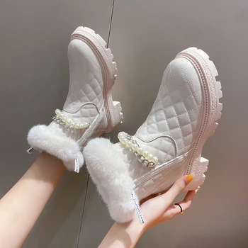 Snow téli csizma nőknek Vastag plüss platform Bokacsizma Nő vastag alsó meleg pamutcipő Női téli cipő