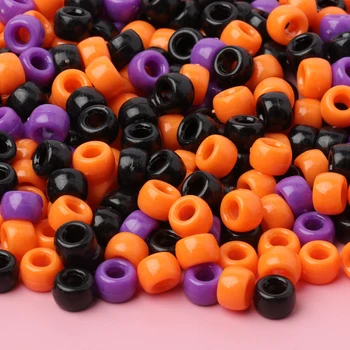 100db Halloween vegyes színű póni gyöngyök 6x9mm akril hajgyöngy távtartó gyöngyök DIY kézműves gyerek ékszerekhez karkötők Kellékek készítése