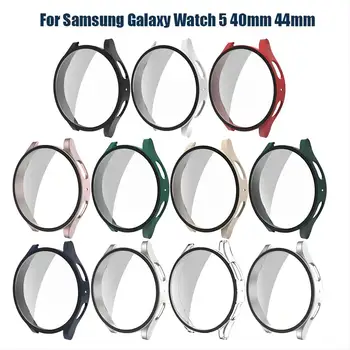 tok Samsung Galaxy Watch 5-höz 40mm 44mm Tartozékok PC+Glass Egy darabból álló héj Lökhárító fedél Teljes körű képernyővédő fólia óra 5