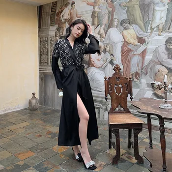Luxus szatén pizsama flitteres köntössel Francia stílusú menyasszonyi pongyola Szexi köntös Hosszú hálóruha Női ünnepi köntös 2023