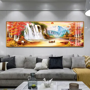 Keretes modern minimalista nappali dekoráció Festés kanapé háttér falfestmény falfestmény Táj vízesés függő festés Lakberendezés