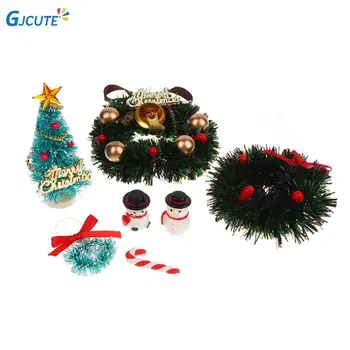 1 készlet 1:6 1:12 Méretarányos babaház miniatűr karácsonyfa hóember füzér mankó modell babaház dekoráció játék karácsonyi kiegészítők