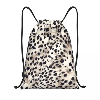 Faux Animal Fur húzózsinóros hátizsák Sport tornazsák nőknek Férfi Snow Leopard bevásárlózsák