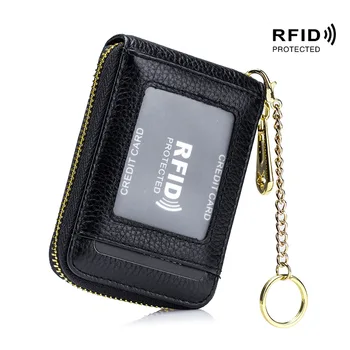 Valódi bőr férfi női kártyatartó Kis cipzáras pénztárca tömör érme pénztárca kulcstartó kialakítás RFID azonosító Üzleti hitelkártya táskák