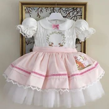 0-12Y Kislány nyári nyúl hímzés Török vintage Lolita hercegnő rózsaszín ruha születésnapi ünnepre Alkalmi Eid