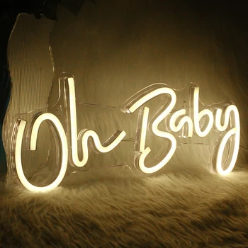 Oh Baby Neon jel fali dekorációhoz Meleg fehér baba óvoda dekoráció Neon fény születésnapi zsúr Baba zuhanyzó LED USB Neon 