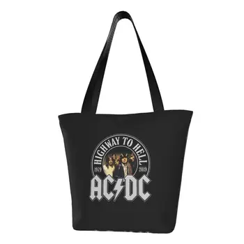 Vintage Rock AC DC élelmiszerbolt bevásárlótáskák Női heavy metal zenei zenekar vászon váll bevásárlótáskák Nagy kapacitású kézitáska