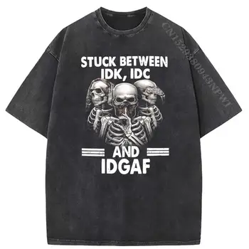 Idk IDC között ragadt IDC IDGAF póló koponya mosott pólók Grunge HipHop Harajuku férfi nyomtatott póló Új érkezések póló koponya
